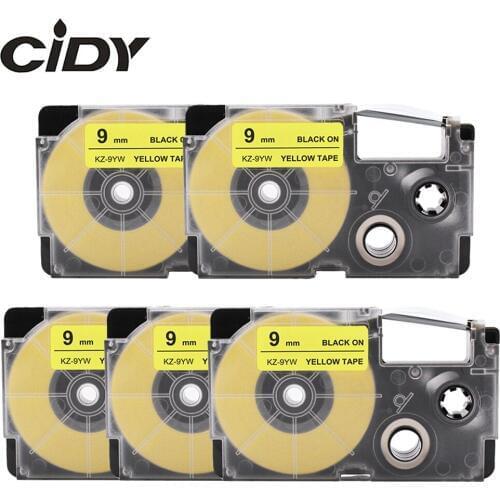 Cidy 5pcs Compatible XR-9YW 9mm black on yellow XR9YW XR 9YW tape cartridge for EZ Casio label maker KL60 KL120 KL750 KL60SR
