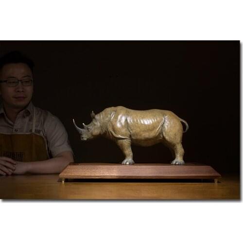 58cm large Global Limited Edition Original White Rhinoceros color brass Sculpture home office business art animal TOP Ornament