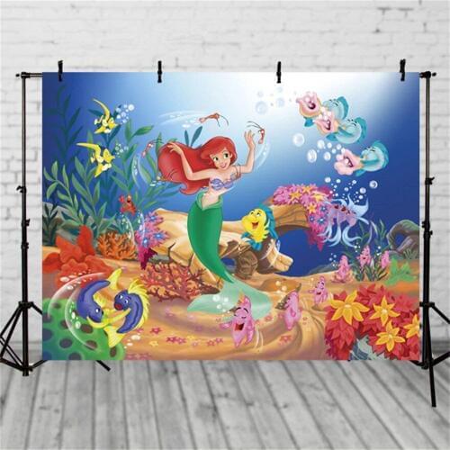 7x5ft Under The Sea Little Mermaid Vinyl Photography Backdrops Blue Ocean Cartoon Birthday Party Banner Photo Studio Background