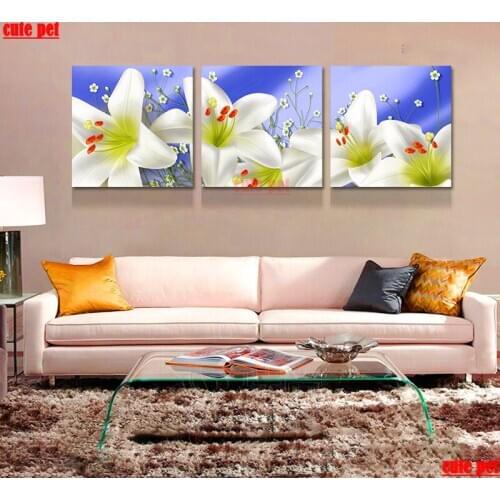 3PCS DIY Diamond Painting Lily still life flowers Full Square/Round Drill Rhinestone Diamant Embroidery Mosaic Kits Home decor