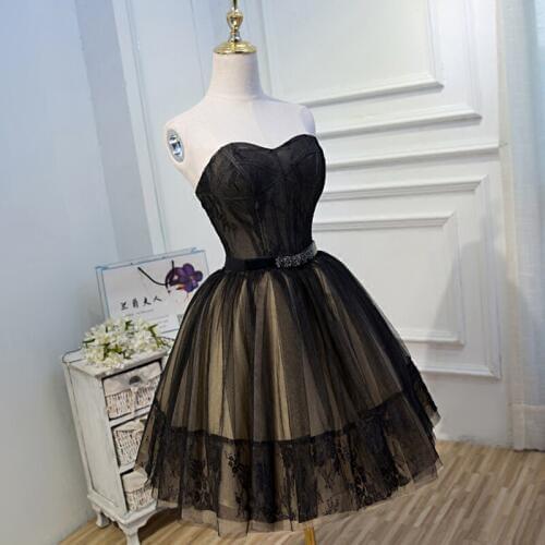 Free ship black lace flowers beading waist short lolita dress/can customs size making