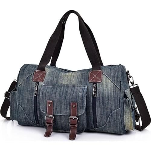 Large capacity denim travel bag mens and womens general style fashion casual travel single shoulder satchel Retro cowboy