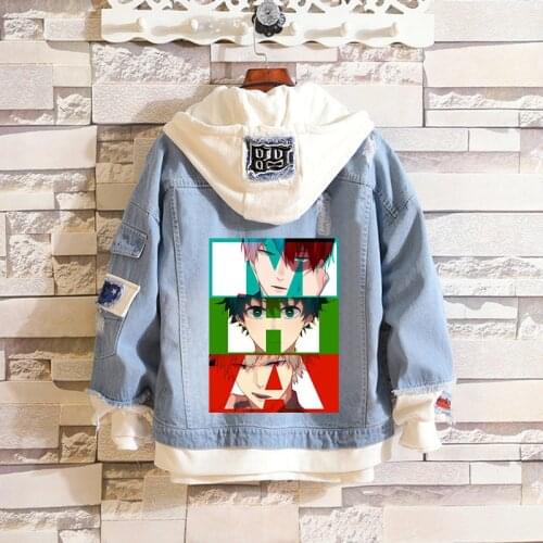 My Hero Academia Anime Denim Jackets Cosplay Todoroki Shoto Deku One For All Unisex Oversized Hoodies Hooded Couple Sweatshirts