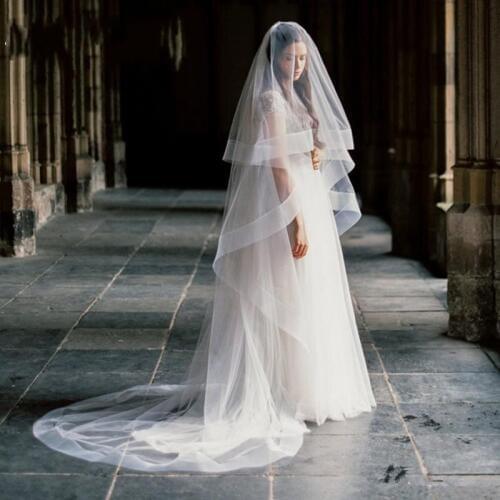 White Ivory One Layer Wedding Veil Bridal Veils wedding Appliqued Cathedral Wedding Veil Veu De Noiva