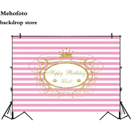 Mehofoto 16th Birthday Theme Party Photography Backdrops Adult Ceremony Backgrounds Pink and White Stripe for Photo Studio 699