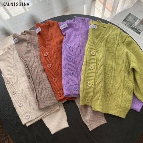 Women Vintage Cardigan V neck Sweater Fall Soft Knit Korean Style Casual Simple Solid Fashion Knitted Jacket Button Cardigans