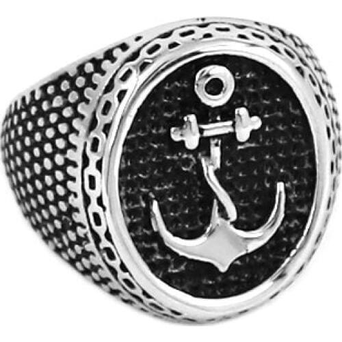 Classic Anchor Signet Biker Ring Stainless Steel Jewelry Punk Motor Biker Skull Men Ring Wholesale SWR0679