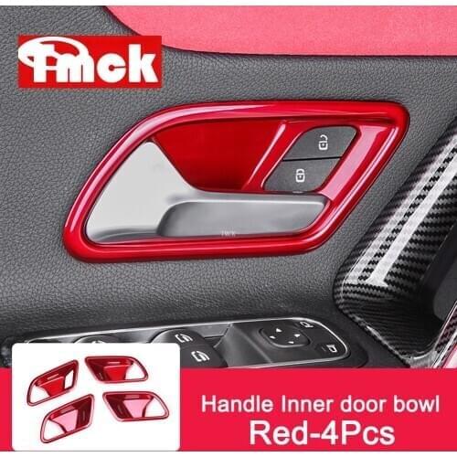 Red!!! Car Door Inner Armrest+Handle Bowl Cover Trim Sticker Accessories For Mercedes Benz A Class W177 V177 A180 A200 A220 A250
