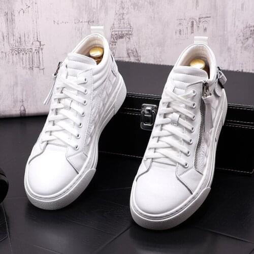 Luxury Designer Sneakers New Men White Crocodile Pattern Zipper Causal Flat Platform Prom High-top Shoes Moccasins Rock Male