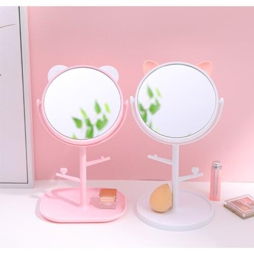 Round Cat Ear Makeup Mirror With Jewelry Holder 360 Degree Rotation Desk Cosmetic Mirrors Table Countertop Base Use for Bathroom