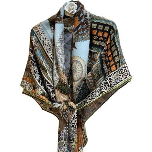 140cm Square Scarves Luxury Silk Cashmere Scarf Hijab Brand Women Scarf Handmade Curled Ladder Ladies Foulard Headband Bandana