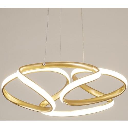 Nordic Style Copper Silicone LED Chandelier Light Luxury Art Ring Bedroom Dining Room Living Room Bar Gold Lighting Fixtures