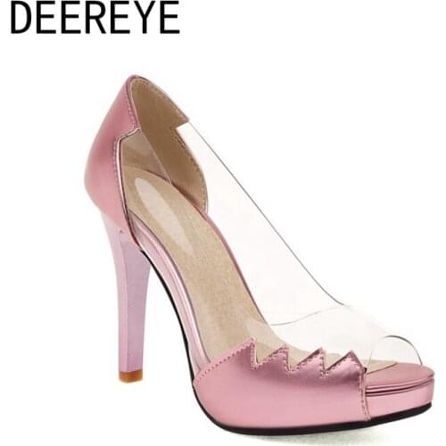 Microfiber Clear PVC Slip On Pump Block High Heels Platform Sandals 10.5CM Fish Mouth Luxury Summer Shoes For Women 2021 Party