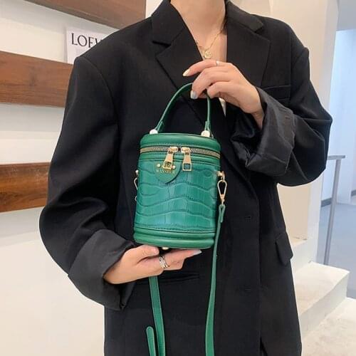 Fashion Women Bucket Bag Green Brown Messenger Bag Handbags And Purse Designer Female Circular Barrel Shoulder Bags Prom Clutch
