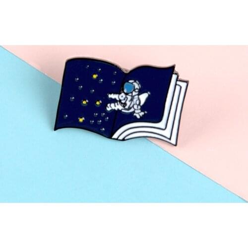 Cartoon Fun Book Space Planet Astronaut Enamel Brooch Blue Alloy Badge Cowboy Clothes Bag Cute Sweet Pin Woman Jewelry Gift
