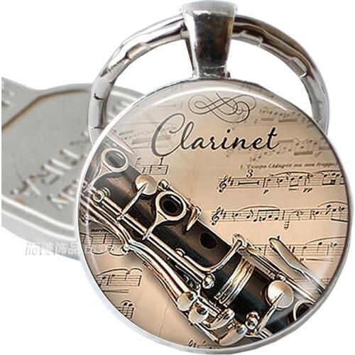 Musical Instrument Clarinet Guitar Flute Violin Music Key Chain Pendant Music Note Keychain Key Rings Music Glass Dome Jewelry
