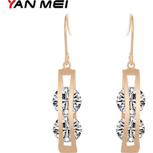 New Design Delicate Double Austria AAA Cubic Zirconia Earring Rose Gold Color Dangle Earrings Fashion Accessories YME0785