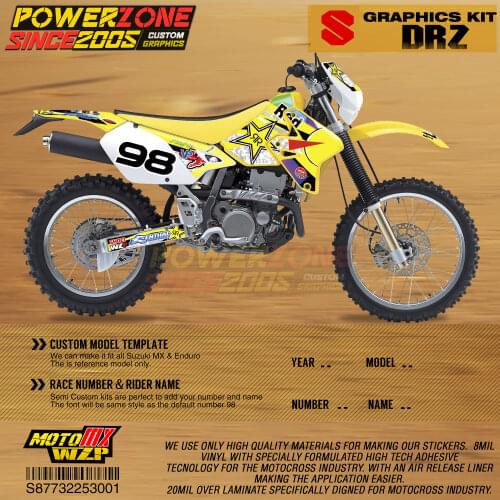 PowerZone Custom Team Graphics Backgrounds Decals 3M Stickers Kit For Suzuki DRZ400 Enduro 1999-19 DRZ400 Supermoto 1999-19 001