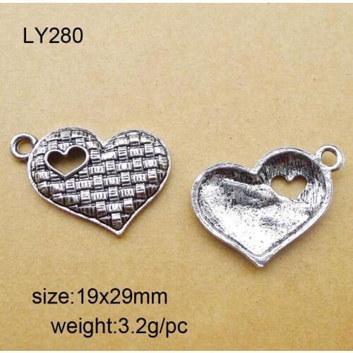 20pcs/lot 17x17mm Antique Silver Zinc Alloy Heart Charms Pendant For Jewelry Making