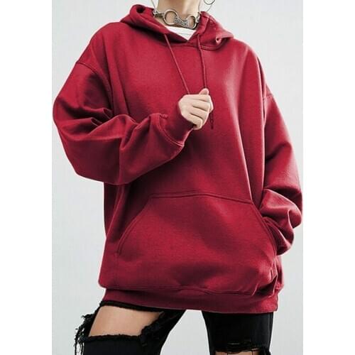 Casual Solid Hooded Hoodies Women Long Sleeve Oversize Sweatshirts Autumn