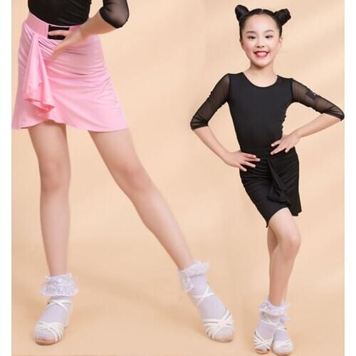Pink Latin Dance Skirt For Girls Swing Ruffled Skirts Cha Cha Samba Salsa Costume Kids Latin Practice Outfit Dance Wear DNV14348