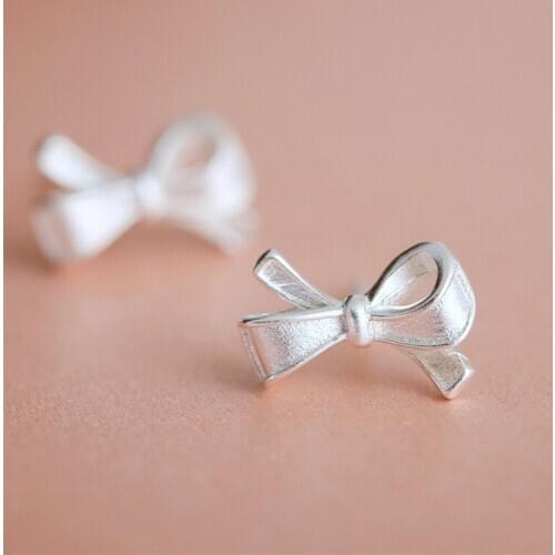 Real 925 Sterling Silver Jewelry For Women Cute 3D Simple Lucky Bow Earring Stud Small Stud Earring For Girls Wholesale