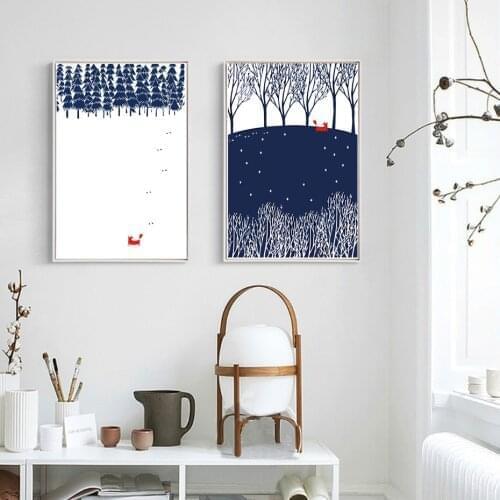 Nordic Forest Fox Canvas Painting Animal Posters Prints Pop Scandinavia Wall Art Pictures for Kids Room Home Decor Unframed