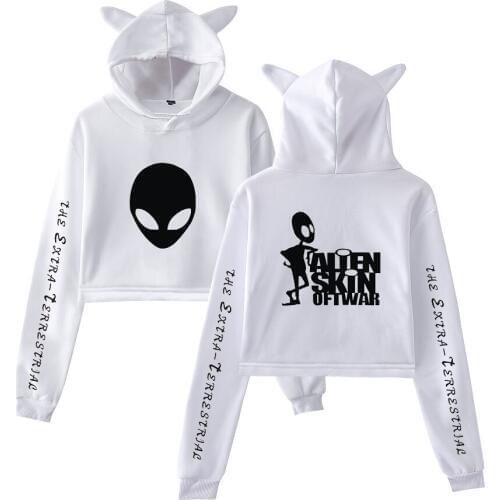 Sweatshirts Womens Knitted Cat ears Hoodies NeckET ALIEN print Pullover Autumn Casual Long Sleeve Women Sweatshirts Sudadera