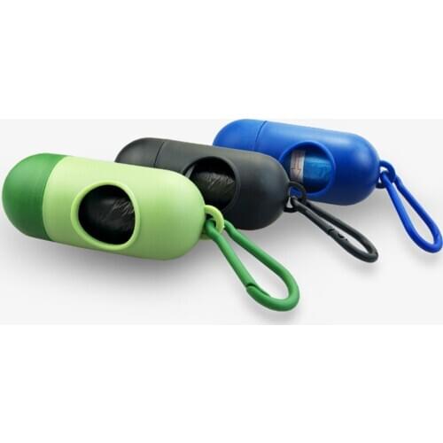 Pill Shape 1PCS Pet Dog Poop Bag Dispenser with Hooks 15pcs Waste Garbage Bags Set Pet Dog Waste Poop Bag Portable Pet Waste Bag