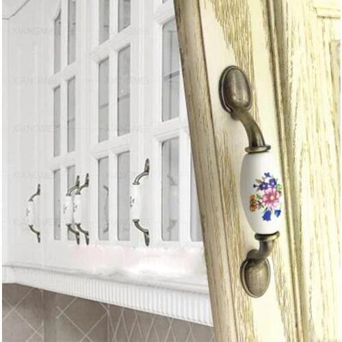 Blue Flower Vintage Ceramic Handle and Knob Cabinet Drawer Pull and Handle