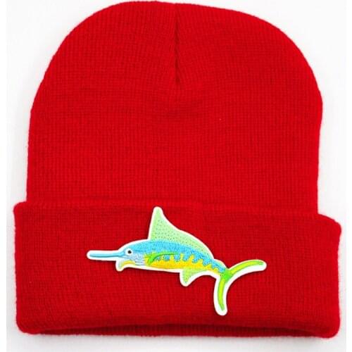 Fish Animal Embroidery Cotton Thicken Knitted Hat Winter Warm Hat Skullies Cap Beanie Hat for Men and Women 320