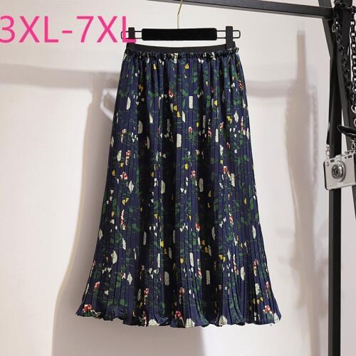 New spring summer plus size midi skirt for women large casual loose elastic waist floral print pleated skirts 4XL 5XL 6XL 7XL
