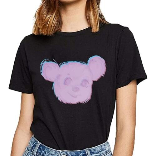 2021 Cartoon Womens T-shirts Harajuku Girls Plus Size Purple Bear Tops O-neck Short Sleeves Loose Summer Tshirt Black Tees