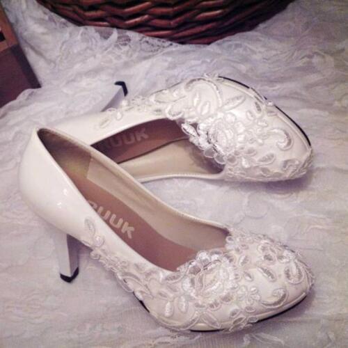 Plus size high heels lace wedding shoes woman classic handmade romantic lace brides bridal wedding pumps shoes bridesmaid shoes