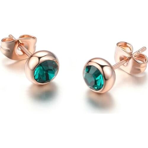 Cubic Zirconia Stud Earrings For Women Rose Gold Color Classic Simple Womens Earing Fashion Jewelry Accessories Gift Party