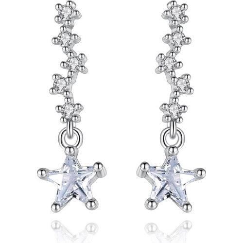 100% 925 sterling silver fashion shiny crystal star design stud earrings for women jewelry birthday Gift wholesale drop shipping