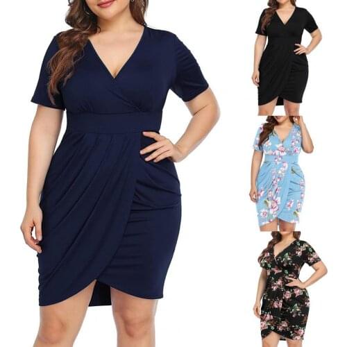 Plus Size Dresses Female V Neck Solid Color Bodycon Dress Women Short Sleeve Shirring Oversize Dress Summer Dresses vestidos 5XL