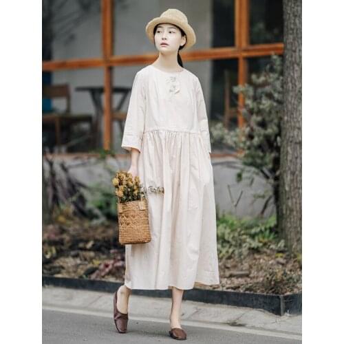 New spring literature and art pure cotton embroidered dress with ink marks for women 20210401