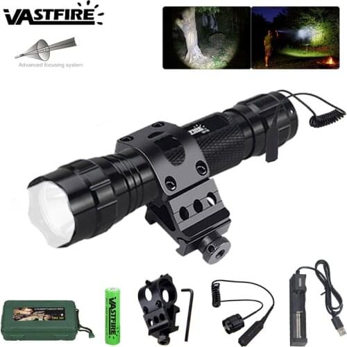 5000LM 501B XM-L T6 Led White Light Tactical Hunting Flashlight Outdoor Lantern +Rifle Scope Mount+Remote Switch+18650+Charger