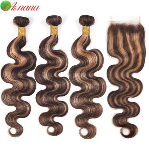 3 Bundles With 5x5 Closure Wavy Highlight Ombre Bundles With Closure Brazilian Body Wave Bundles With Lace Closure Free Part