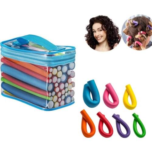 42pcs Heatless Hair Curling Rod No Heat Curls Ribbon Hair Rollers Soft Flexible Sleeping Headband DIY Hair Styling Tools Random