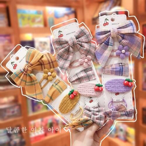 5/6 Pcs/Set Children Cute Colors Nylon Knit Flower Bow Ornament Hair Clips Girls Lovely Sweet Hairpins Kids Hair Accessories