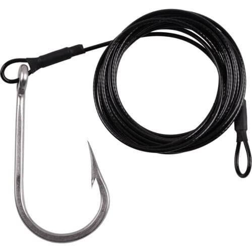 6Pcs 400LB Shark Tuna Fishing Hook Stainless Steel Big Game Bait Hooks Nylon Coated Cable Wire Leader For Saltwater Fishing