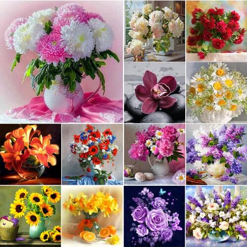 5D DIY Diamond Painting Flowers Peony Rose Cross Stitch Kit Full Drill Embroidery Mosaic Art Picture of Rhinestones Gift Decor