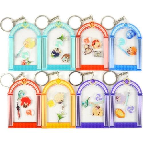Anime Genshin Impact Zhongli Keqing Klee Venti Diluc Eye of God Cute Keychain Shake Fighter Pendant Keyring Toy Cosplay