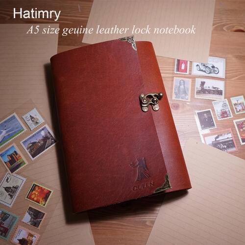 A5 Genuine leather business travelers lock notebook diary caderno escolar defter binder clip journal notepad livros sketch book