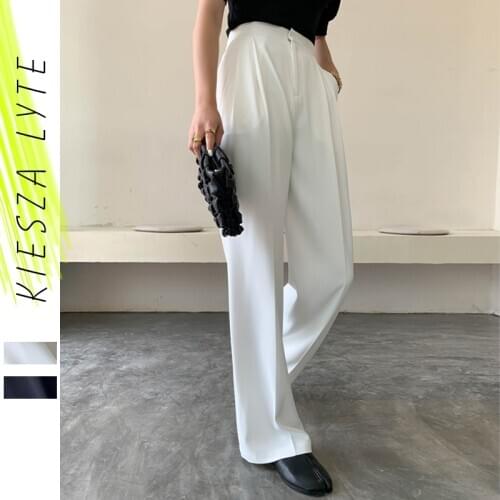 Summer Wide Leg Pants For Women Fashion Solid Black White Full-Length Loose Soft Leisure Work Wear Trousers Ladies