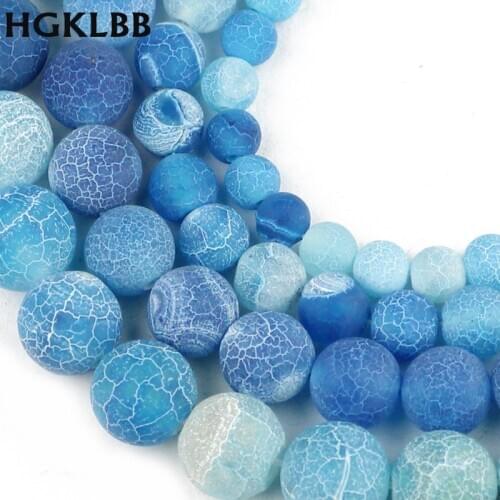 HGKLBB blue Weathered carnelian beads Natural Stone 6/8/10/mm Matte Round Spacer Loose Beads For Jewelry Making Bracelet DIY