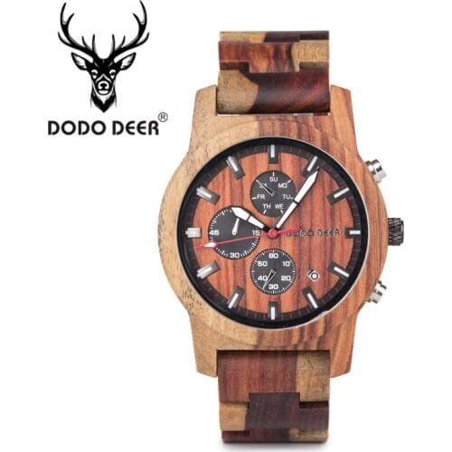 DODO DEER часы мужские Wooden Stop Watch for Mens Auto Date Display Complete Calendar Wristwatch Male Montre Homme in Gift Box
