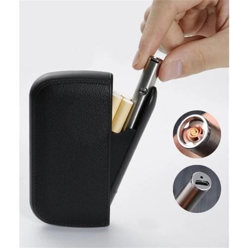 Imitation PU Leather Cigarettes Case with USB Plasma Arc Lighter Portable Tobacco Storage Box Holder for Women Lady